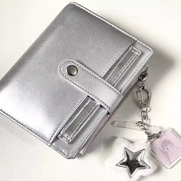 Silver Soft Leather Small Notebook Student Binder M5 Notepad Girls Portable Card Holder Simple Niche n 241223