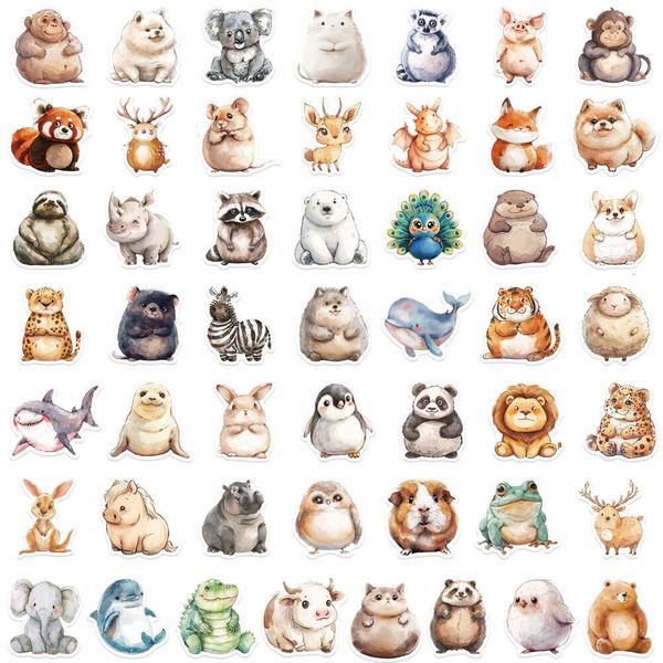 50 cartoon chubby watercolor animal graffiti stickerslagenotebookskateboardwater cupwaterproof decoration