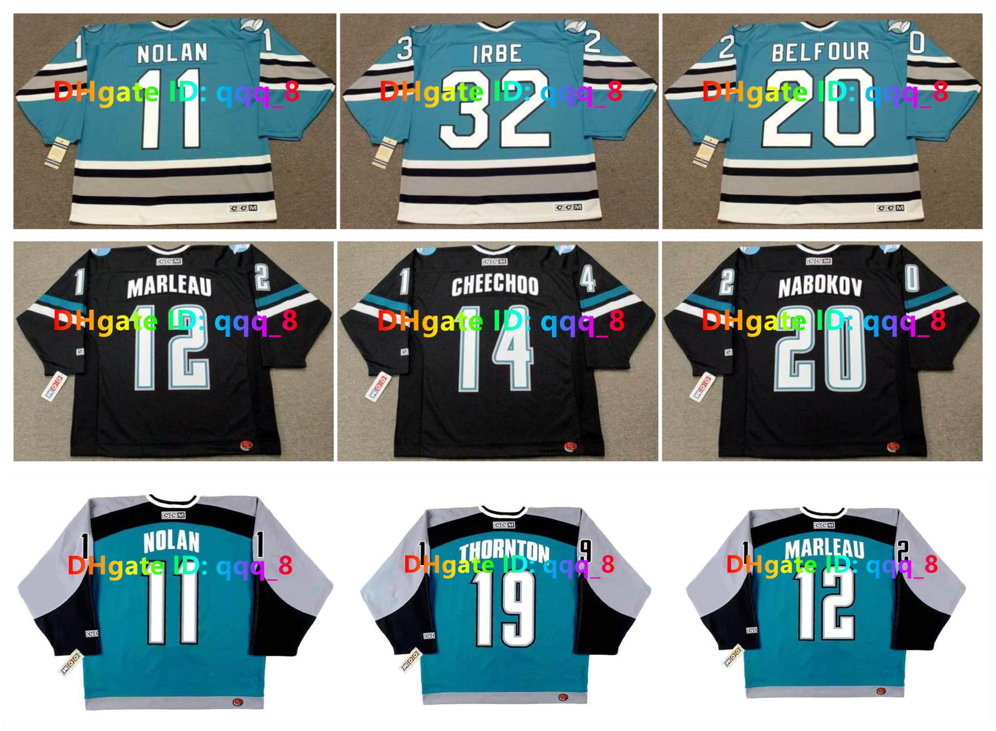 OWEN NOLAN ARTURS IRBE CCM Throwback Sharks Hockey Jersey JONATHAN CHEECHOO EVGENI NABOKOV JOE THORNTON DOUG WILSON ED BELFOUR PATRICK MARLEAU GRANA