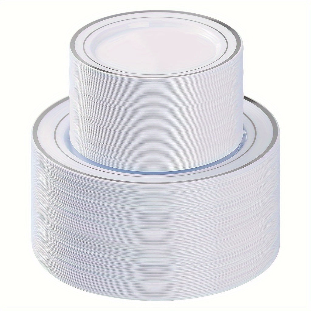 TEMU 200pcs Golden Plastic Plate, Disposable Party Plates With 100 Dinner Plates And 100 Dessert Plates, Plastic Plates For Party, Wedding And