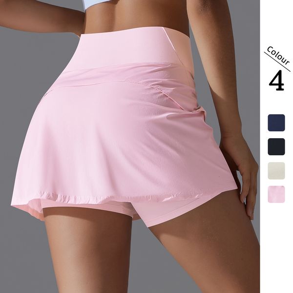 New Tennis Double sided Nylon Fake Two Piece Pocket Tight Bottom Sports Running Fitness Yoga Dress Short Skirt DDML