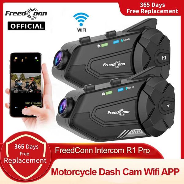 Cell Phone Earphones Freedconn R1 Pro Bluetooth Intercom Helmet Headset Speaker Headphone WiFi Application Motorcycle Dash Recorder Moto A J