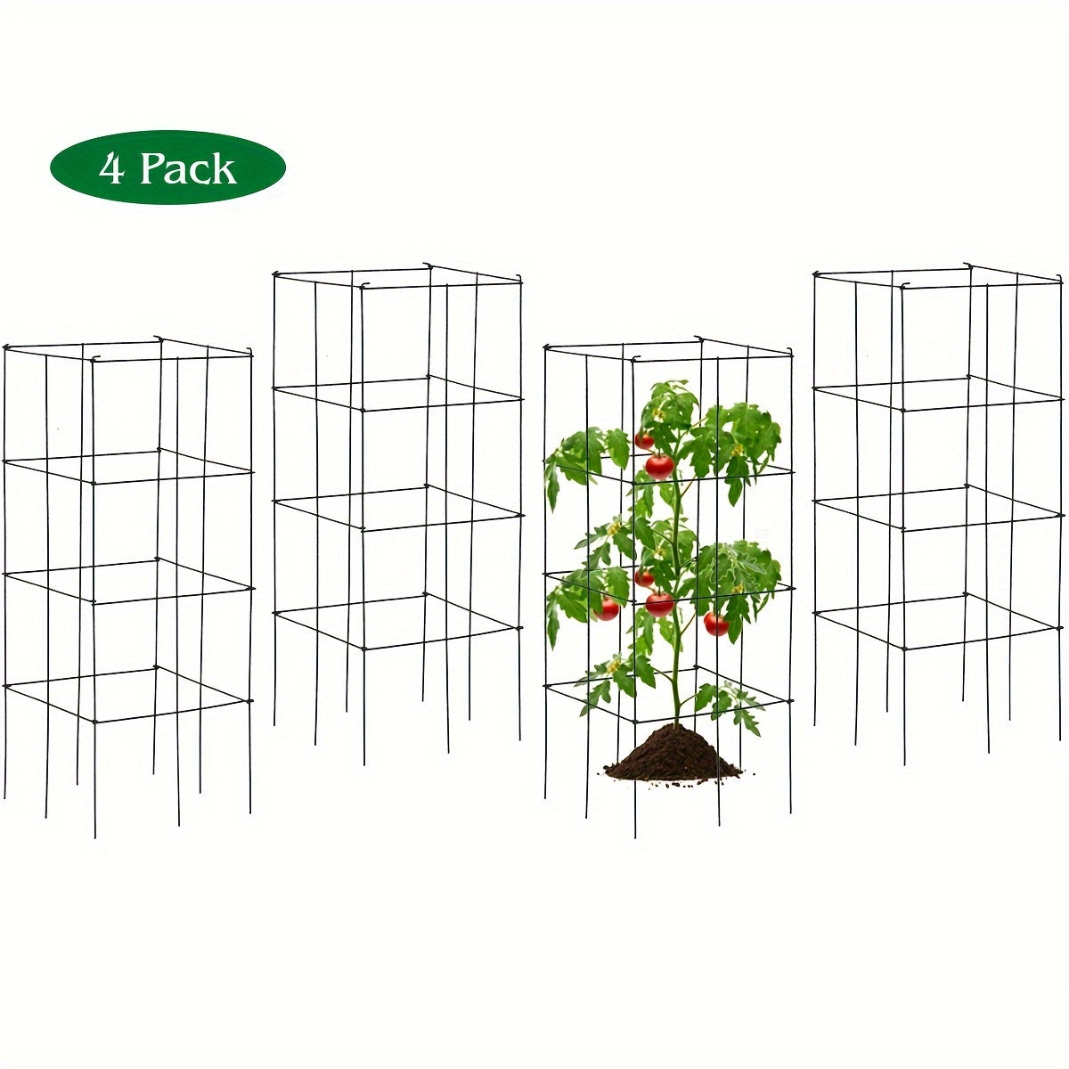 TEMU 4pcs Heavy-duty Tomato Cages, Metal Garden Stakes Plant Trellis, 16" X 16" X 39", Support For Climbing Vegetables And Plants