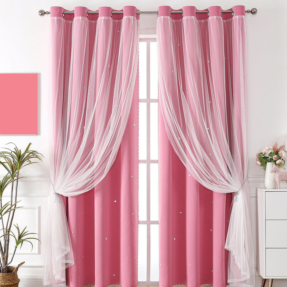 YL-36546 specializes in lace double-layer hollow star finished blackout curtain wholesale curtain