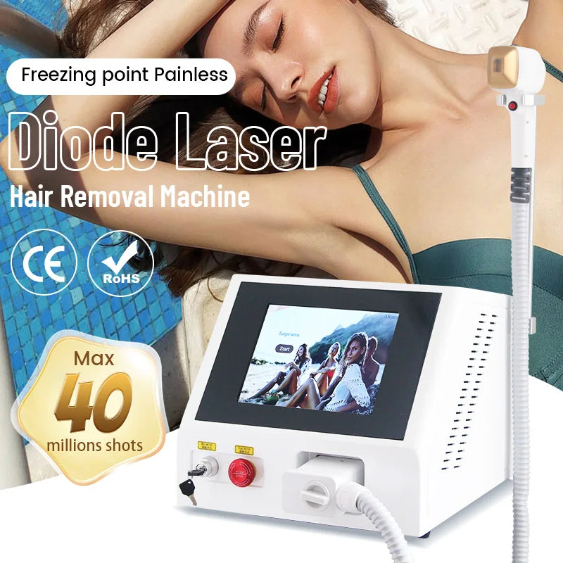 Diode Laser Machine 808nm Hair Removal for Women Alex Alexandrite Filter 3 wavelengths 40 Million Shots Permanent Painless Hair Removal