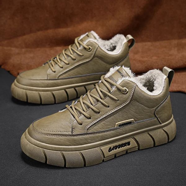 Casual Leather Shoes For Men Mens Tooling Boot Plus Velvet Keep Warm Outdoors Snow Walking Hardwearing High Quality Mans Shoe 241014