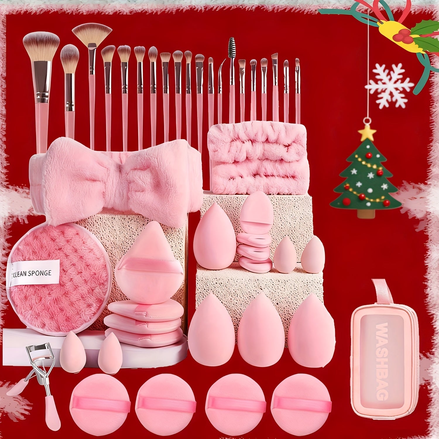 TEMU 45pcs Makeup Set: 1 Multifunctional Makeup Bag, 20 Makeup Brushes, 4 Beauty Sponges And 4 Sponges, 4 Triangular Powder Puff, 4 Mini Powder Puff,