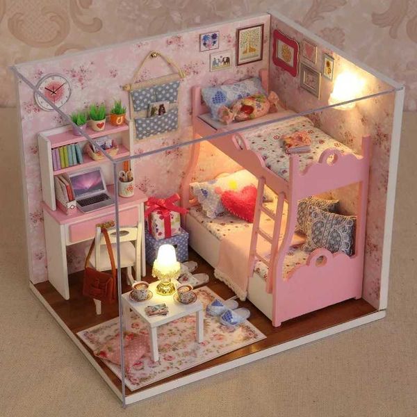 ArchitectureDIY House DIY Wooden Miniature Doll House Small House Kit Assembly Building Kits With Furniture LED Dollhouse 3D Puzzle Toys Fo