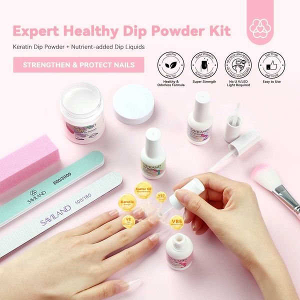 SAVILAND Clear Dipping Nail Powder Kit 60g Dip Powder for Nails with Dipping Powder Liquid Set Base and Top Coat Manicure ToolsC250108