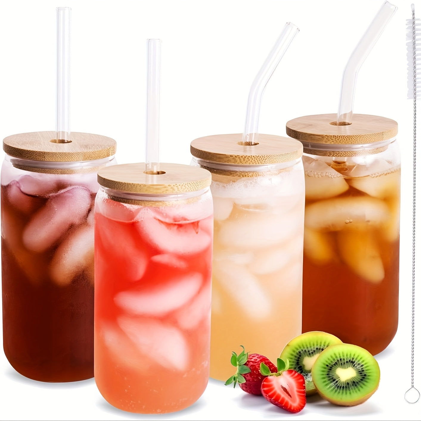 TEMU 6-4pcs, 18oz-550ml, With Lid, Straw, Straw Brush, Cute Mug, Juice Mug, Drink Mug, Party Mug, Coffee Mug, Water Mug, Glassware, Smoothie Glass,