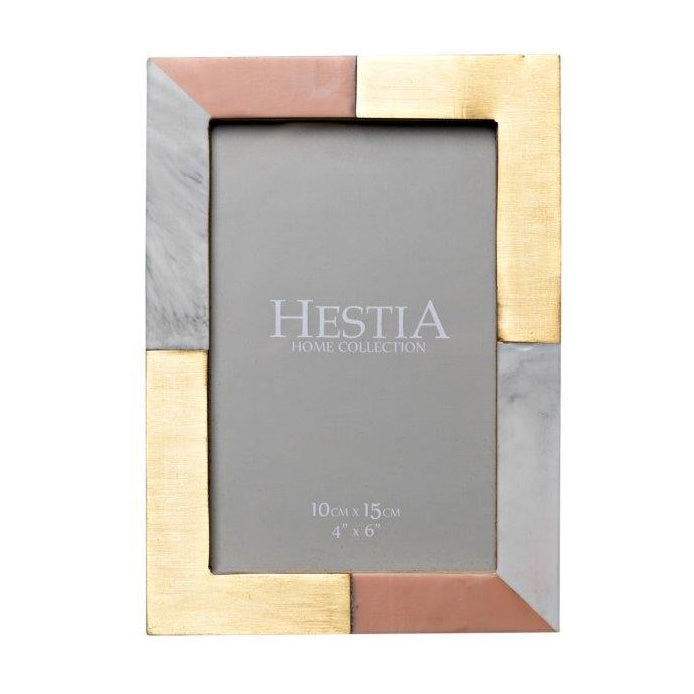 White, Grey and Pink Photo Frame with Brass Inlay - 4 x 6