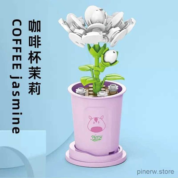Blocks 12 Styles Milk Tea Cup Building Blocks Flower Bouquet Potted DIY Bricks Creative Design Decor Toys For Children Christmas Gift