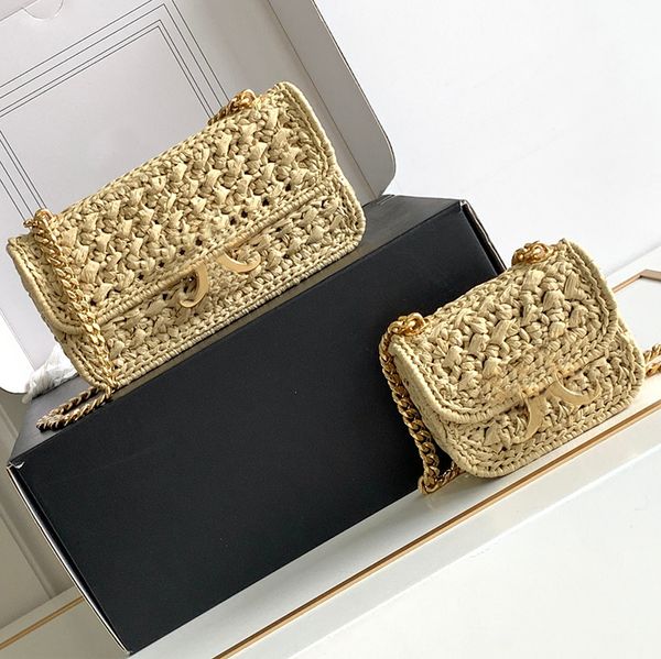 Chain Straw Bag Summer Lipstick Bag Beach Bags Designer Bag Hand Weave Mini Shoulder Bags Underarm Bag Luxury Bag Top Mirror Quality Flap Pu
