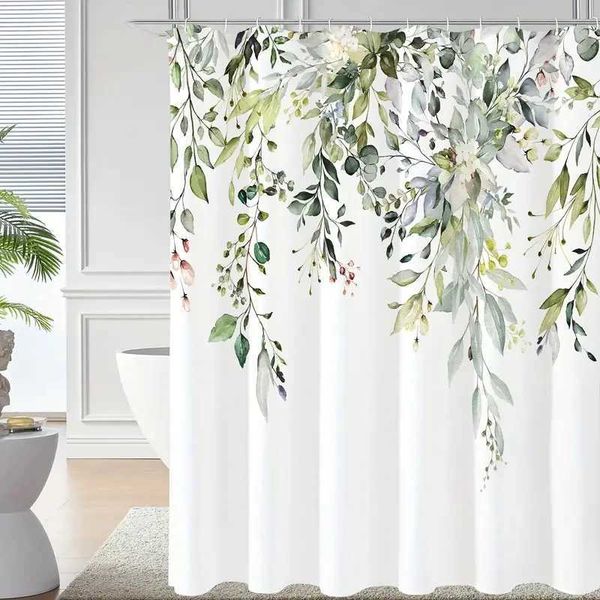 1PC Plant Floral Shower Curtain with Plastic Hook - Modern Abstract Floral Design Chic Bathroom Decoration Y240815
