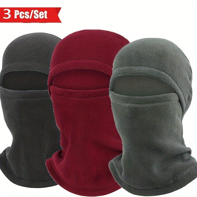 TEMU 3pcs-set Windproof Hat Windproof Face Mask Polar Fleece Balaclava Hood Ski Mask For Cycling Skiing, And Training And Neck Warmer Protected Party