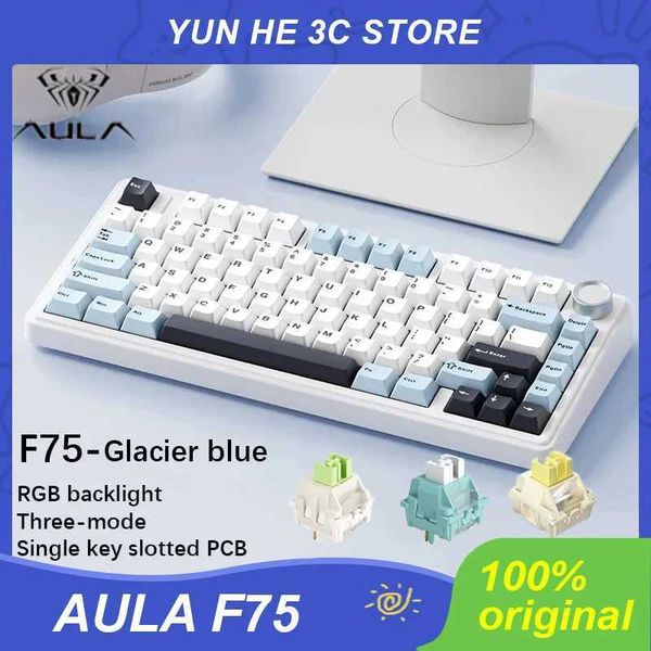 Keyboards AULA F75 Mechanical Keyboard Wired-2.4G Wireless-Bluetooth RGB PBT 75% Layout OEM Profile Gasket Customized Pc Gaming Keyboard S24