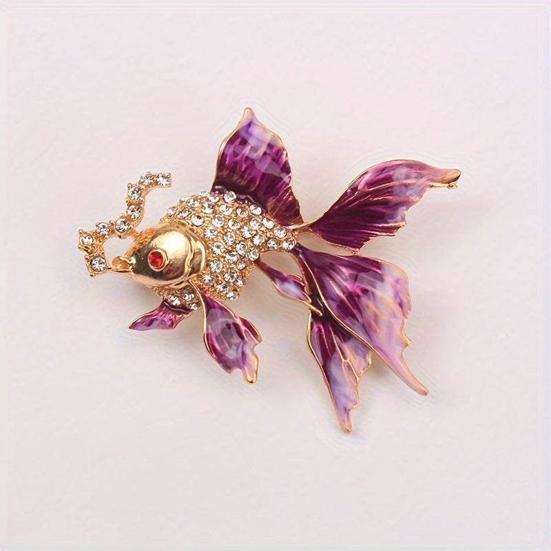TEMU Wholesale Korean-style Unique Alloy Diamond-studded Bubble-blowing Goldfish Brooch Pendant Couple Accessories And Clothing Embellishments.
