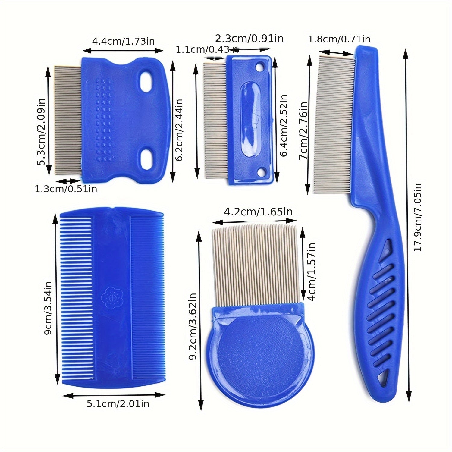 TEMU 5pcs Pvc Grooming Tools - Blue Detangling Brushes With White Bristles, Ideal For Long-haired Pets, Pet , Hair Removal For Bottom And Areas, Pet