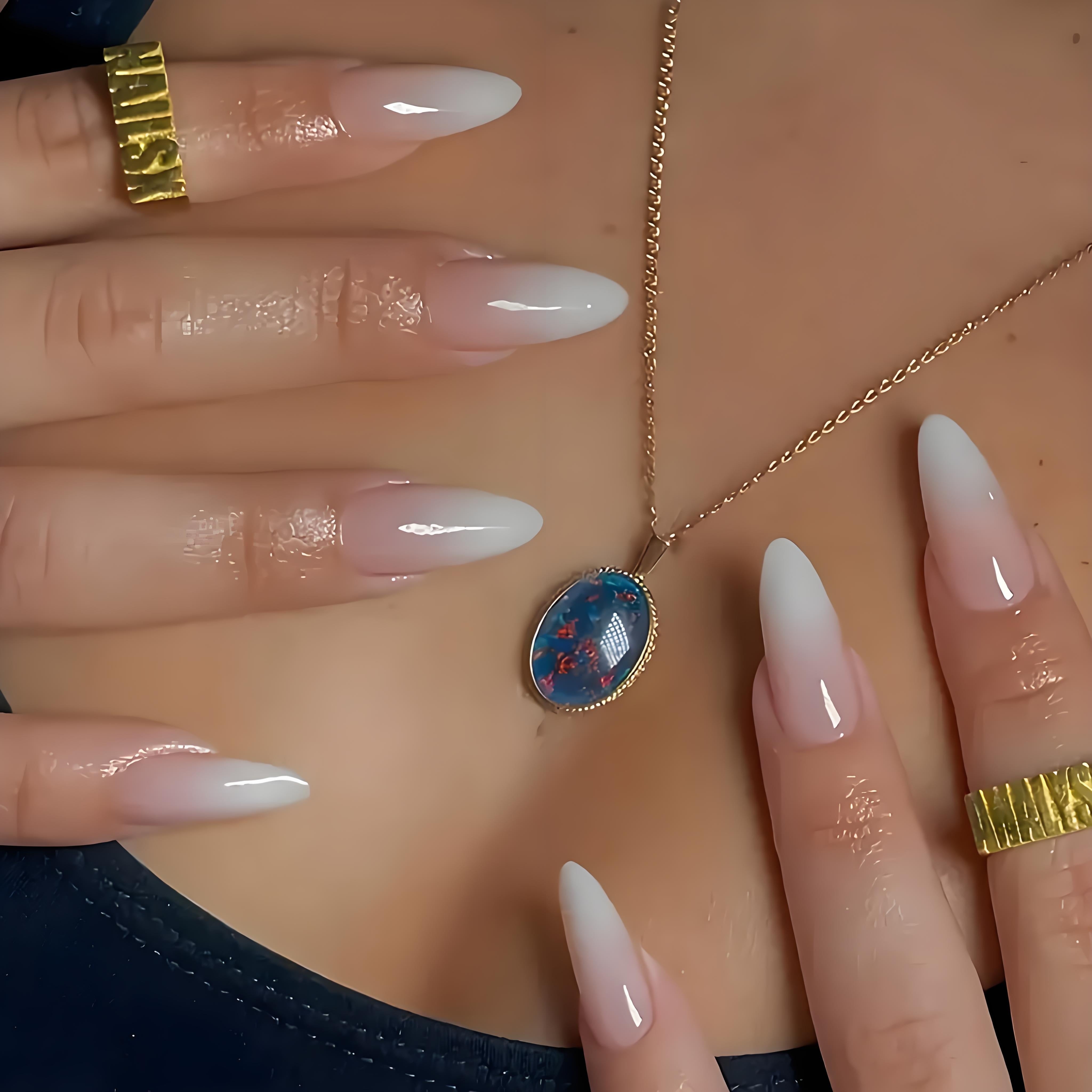 TEMU 24pcs Almond Press On Nails Medium Length Glossy Acrylic Fake Nails - Pink Gradient Glitter Design, Full Cover Stick On Nails For Women, Shiny