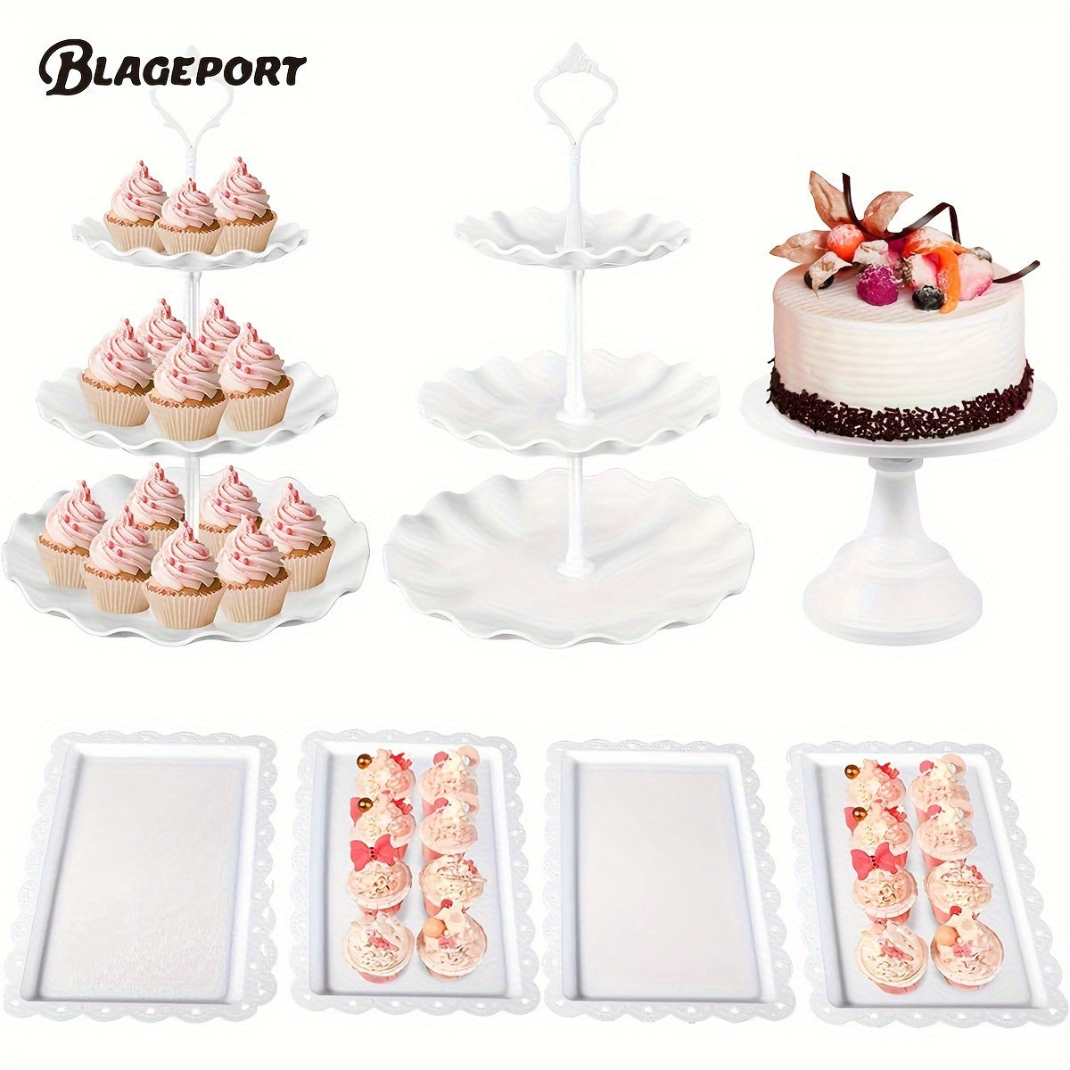 TEMU 7-9pcs Dessert Table Stand Set Includes 3-tier Plastic Cupcake Stand, Metal Cake Stand For Party Cookie Tray Stand, Serving Tray Display Tower