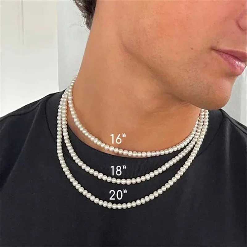 Boho Trendy Hip Hop Imitation Pearl Chokers Necklace for Men Women Exquisite Beaded Neck Chain Male Wedding Street Party JewelryX240919