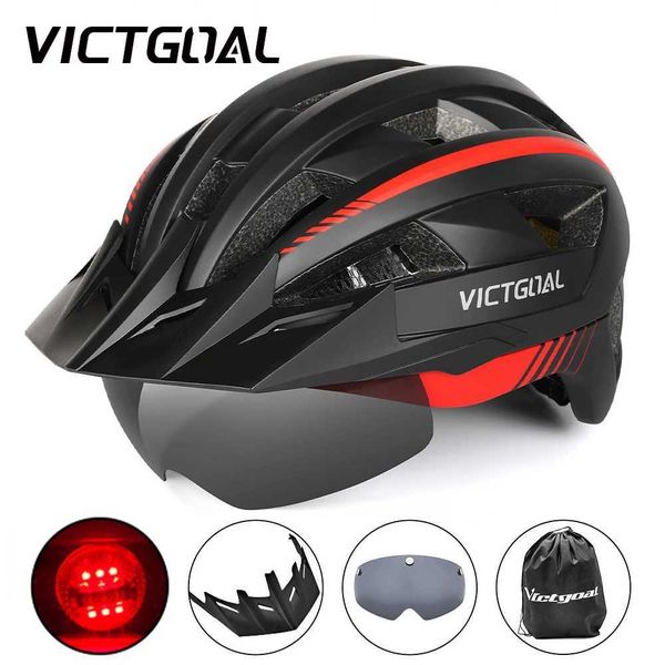 Cycling Helmets Victgoal Bicycle Helmet LED Moutain Road USB Rechargeable Light Cycling Helmet For Man Sun Visor Goggles Men MTB Bike Headge