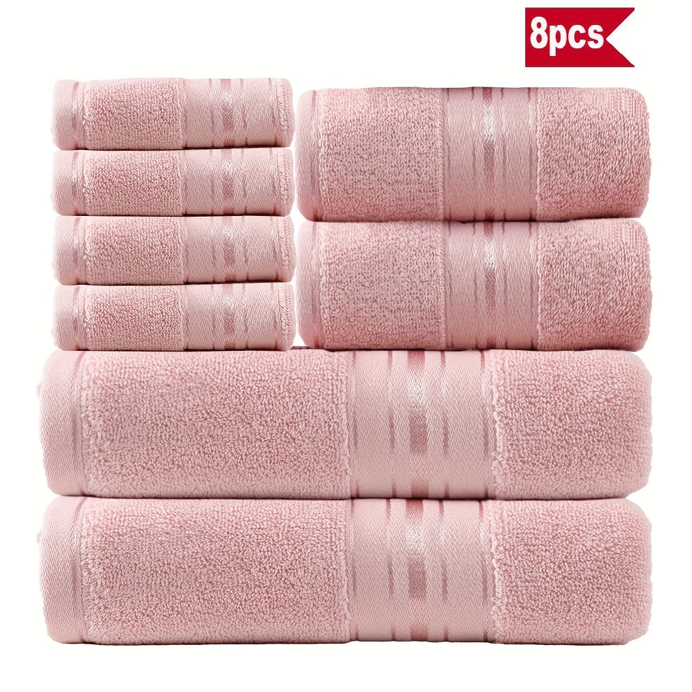TEMU 8pcs Luxury 100% Cotton Bath Towel Set - Heavy-duty Spa & Hotel Quality, Large Bath Towels, Hand (4) - Soft Absorbent Striped Retro Striped