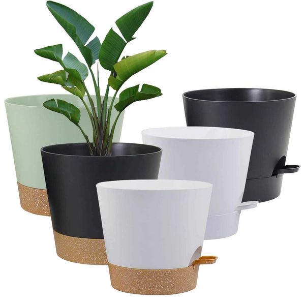 Planters Pots Plant Pots 5 PCS 5 inch Self Watering Planters High Drainage Flowers Pot for Indoor Outdoor Plants with Reservoir Tray and Wat