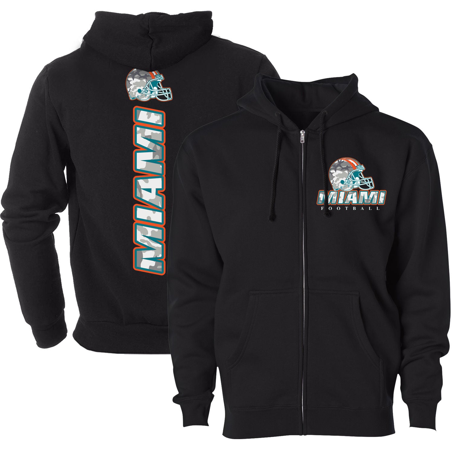 Women's Army Camo Football Zip-up Hoodie - Miami - Black - 2XL