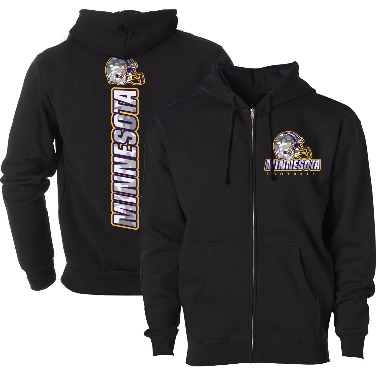 Women's Army Camo Football Zip-up Hoodie - Minnesota - Black - S