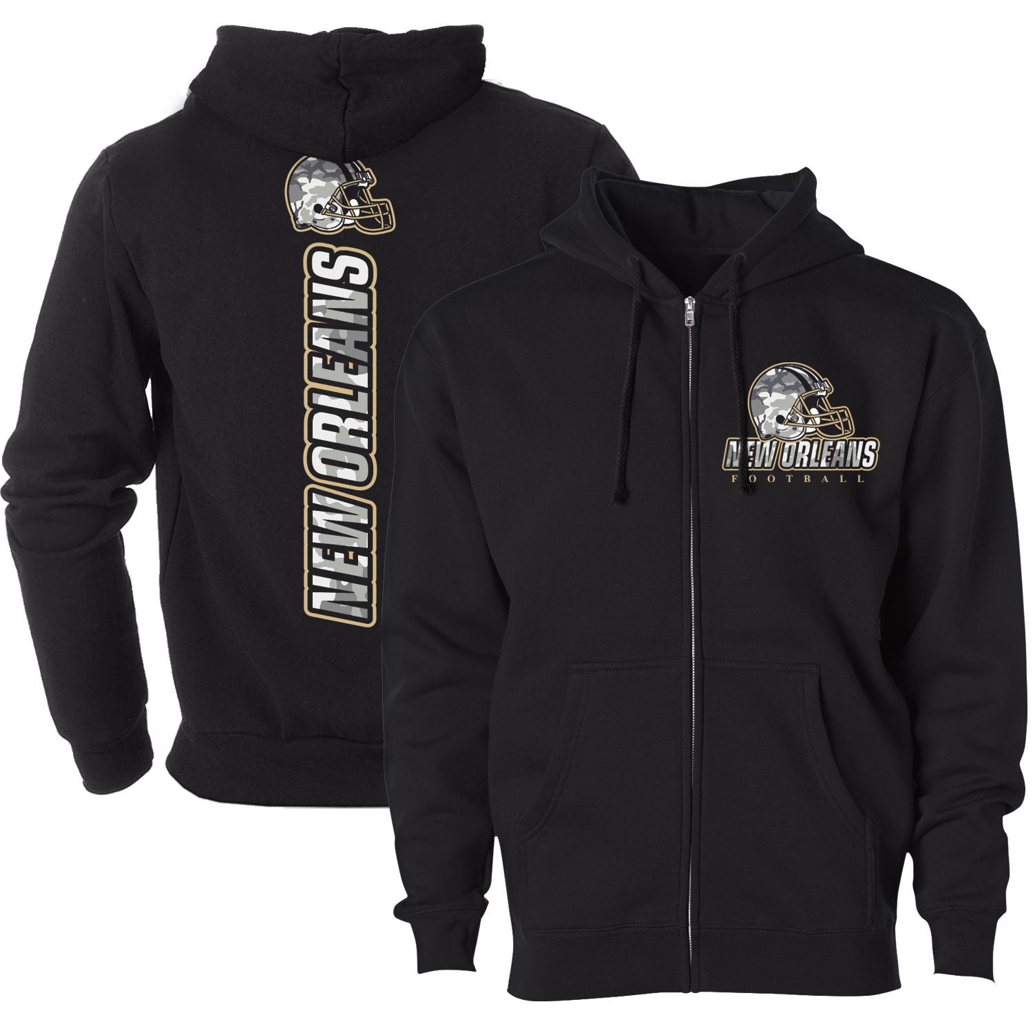 Women's Army Camo Football Zip-up Hoodie - New Orleans - Black - M