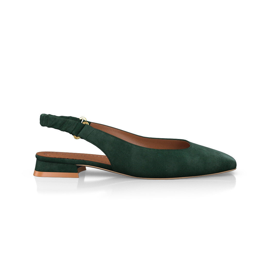 Ballerines slingback à bout carré Chaussures plates Sling Back Femme Faites main en Italie en Daim Vert Foncé - Sur Mesure, Petit, Brides - GIROTTI