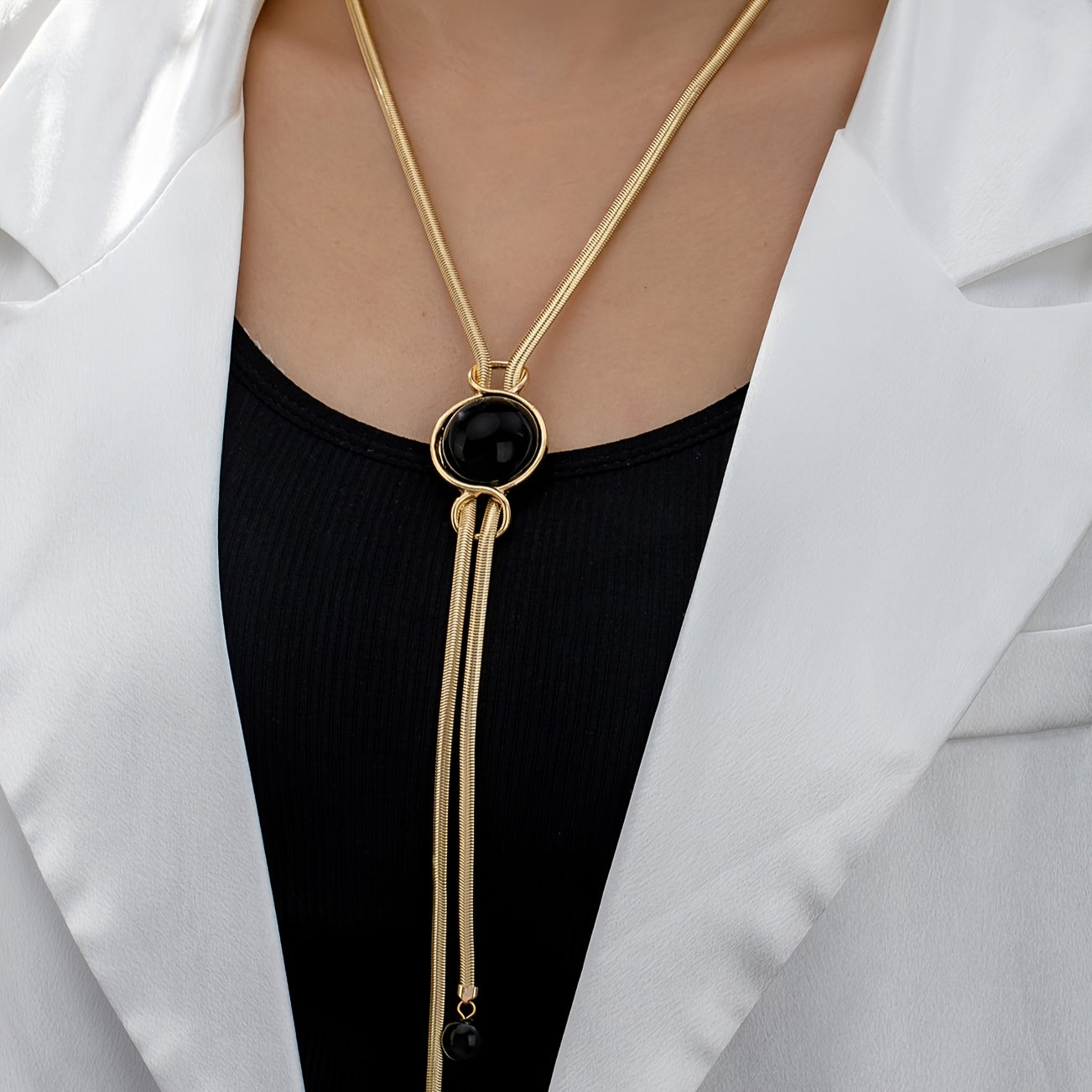 TEMU 1pc Elegant Vintage-inspired Y-necklace For Women, Alloy With Resin Beads, Long Sweater Chain Pendant, Versatile For Daily And Party Occasions