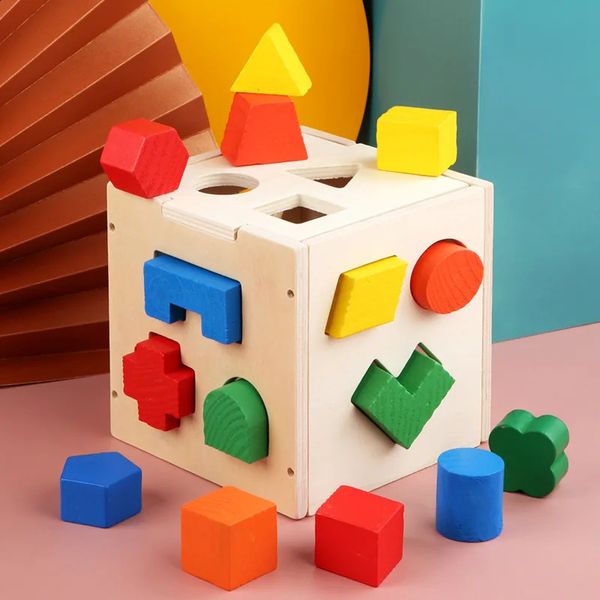 Montessori 15 Hole Intelligence Box Geometric Shapes 3D Puzzle Early Education Three-Dimensional Wooden Paired Building Block 250120