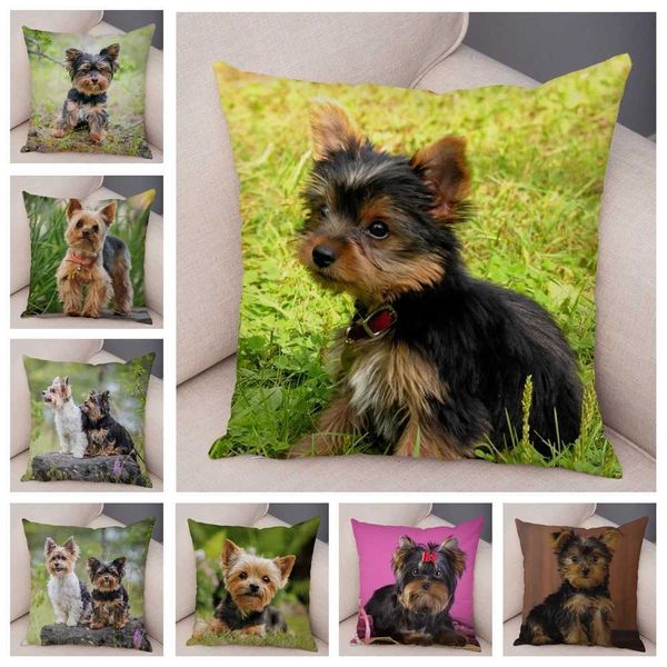 Cute Pet Animal Cushion Cover MINI Yorkshire Dog Polyester pillowcase Decorative Print for Sofa Home CaM240717