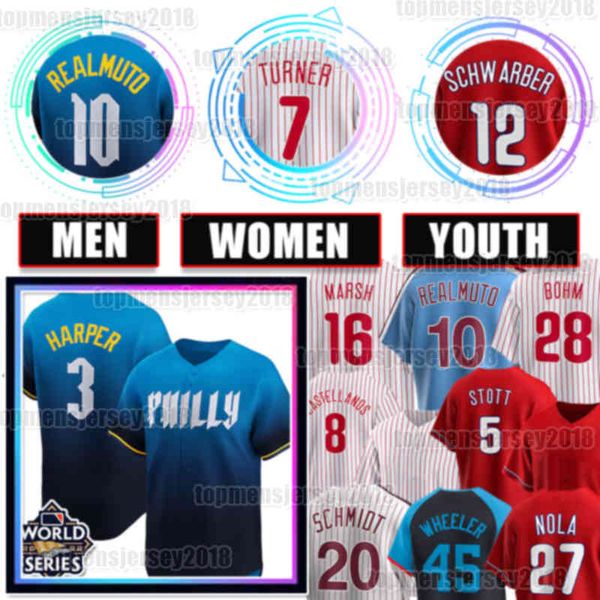 J.T. Realmutos Baseball Jersey Bryces Harper Nick Castellanos Trea Turner Brandon Marsh Phillies Garrett Stubbs Lenny Aaron Nola Dykstra Raf