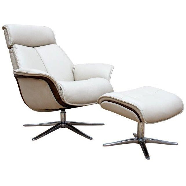 G Plan Ergoform Lund Recliner Chair and Stool With Upholstered Sides - Fabric Grade A - Light Wood - Polished