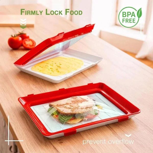 Food Preservation Tray BPA Free Reusable Stackable Food Tray Safety Plastic Food Refrigerator Storage Tray Keep Food Fresh Tray 240902