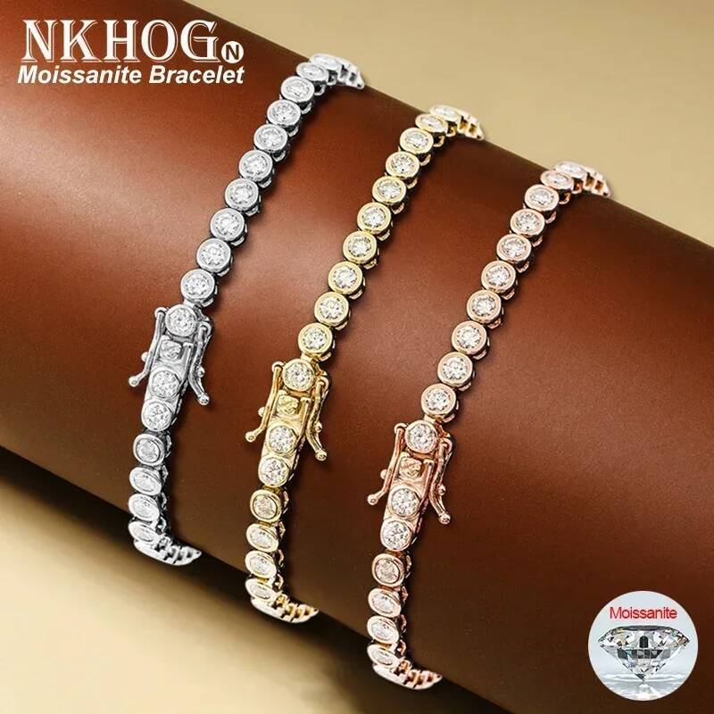 NKHOG 2mm Bubble Moissanite Tennis Bracelets 925 Sterling Silver Round D Color Diamond Hiphop Hand Chain Jewelry Gifts Certified