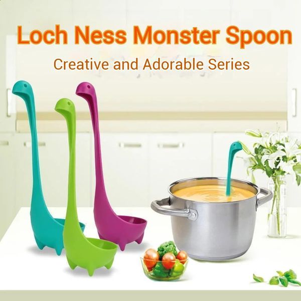 Soup ladder small tool cute Loch Ness monster soup ladder large soup ladder long handle can stand creative service spoon kitchen tool 250118