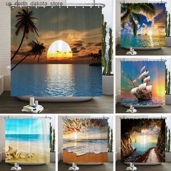Shower Curtains Sunshine Ocean Home Decoration Waterproof Shower Curtains Sunset Dolphin Bathroom with Hooks J241205