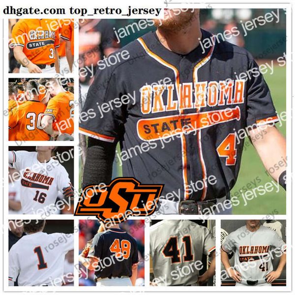 New Oklahoma College Baseball Wears NCAA State Cowboys #4 Andrew Navigato 7 Max Hewitt 15 Cade Cabbiness 34 Jensen Elliot