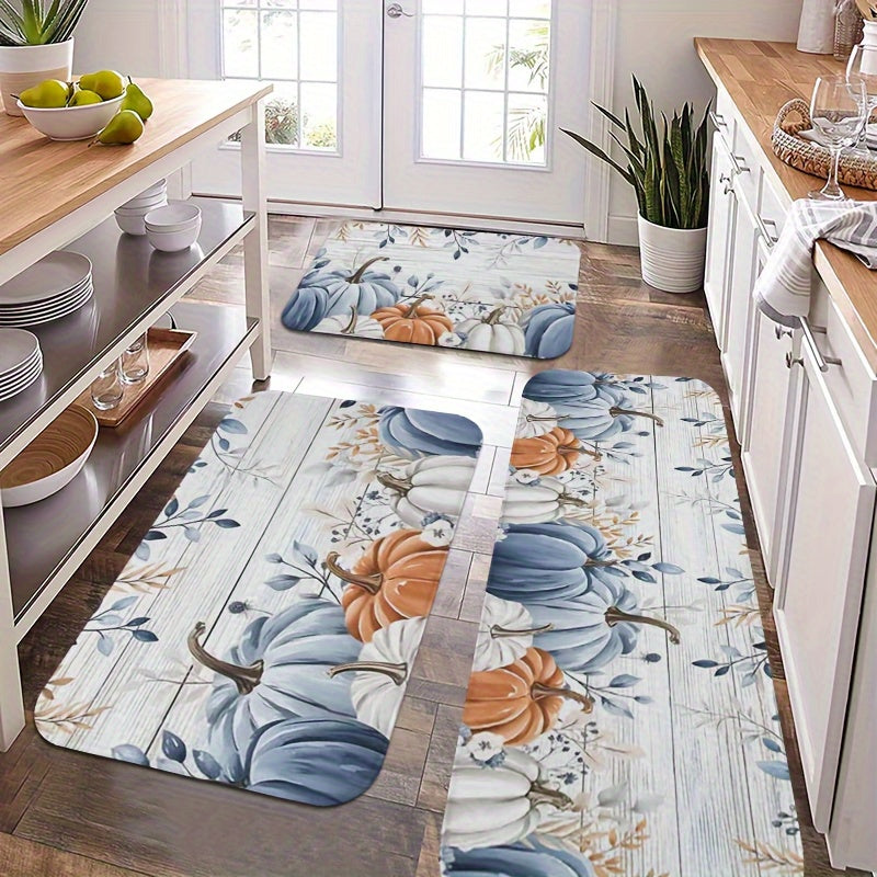 TEMU 2-3pcs Door Mat Set 2-3pcs Kitchen Floor Mat Set, Autumn Blue And Still Design, Material, Suitable For Bedroom, Living Room, Dining Room,