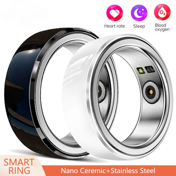 Fashion Nano Ceramic Stainless Steel Smart Ring Fitness Health Tracker IP68 Waterproof Sport Finger Ring Charing Base AS Gift