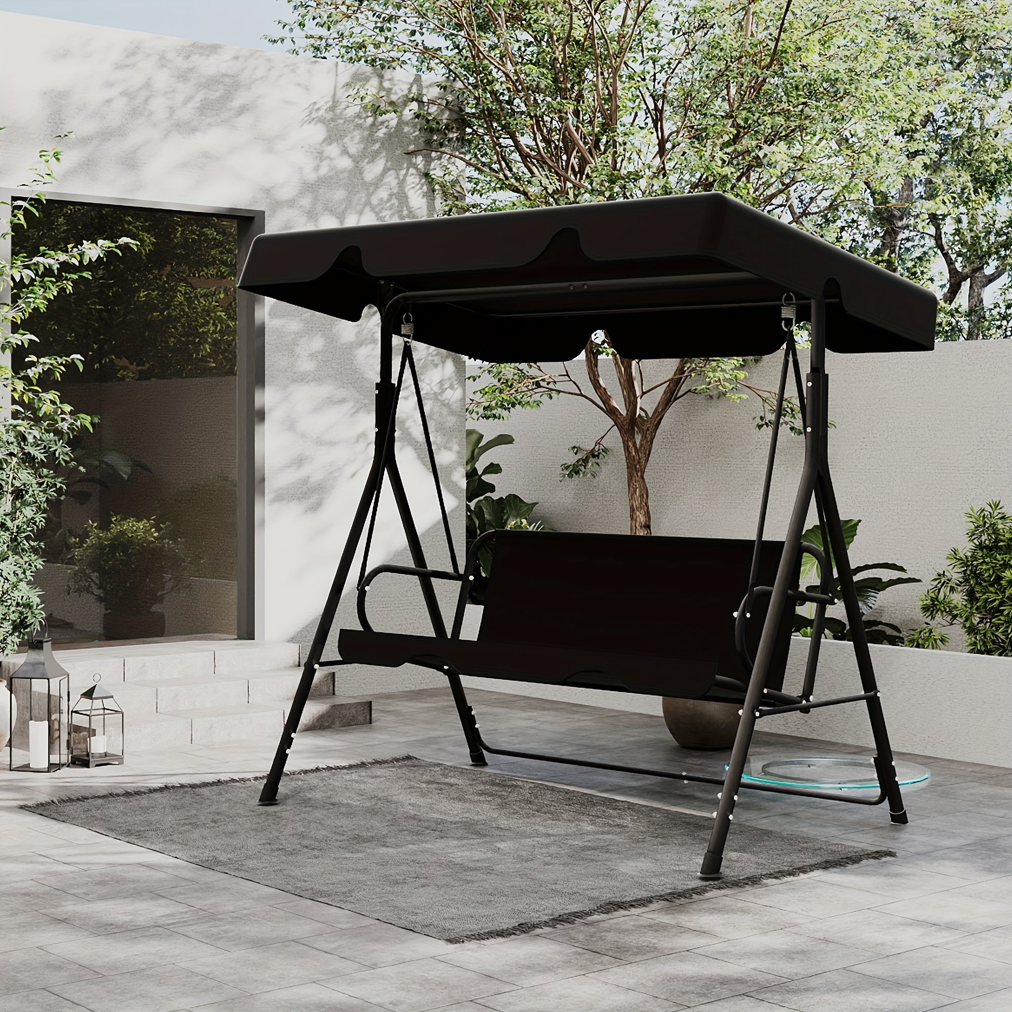 TEMU Outdoor Porch Swing Glider With Canopy And Adjustable Bracket, Heavy Duty Frame For Adults, Great Patio , For Backyard, Lawn, Or Garden