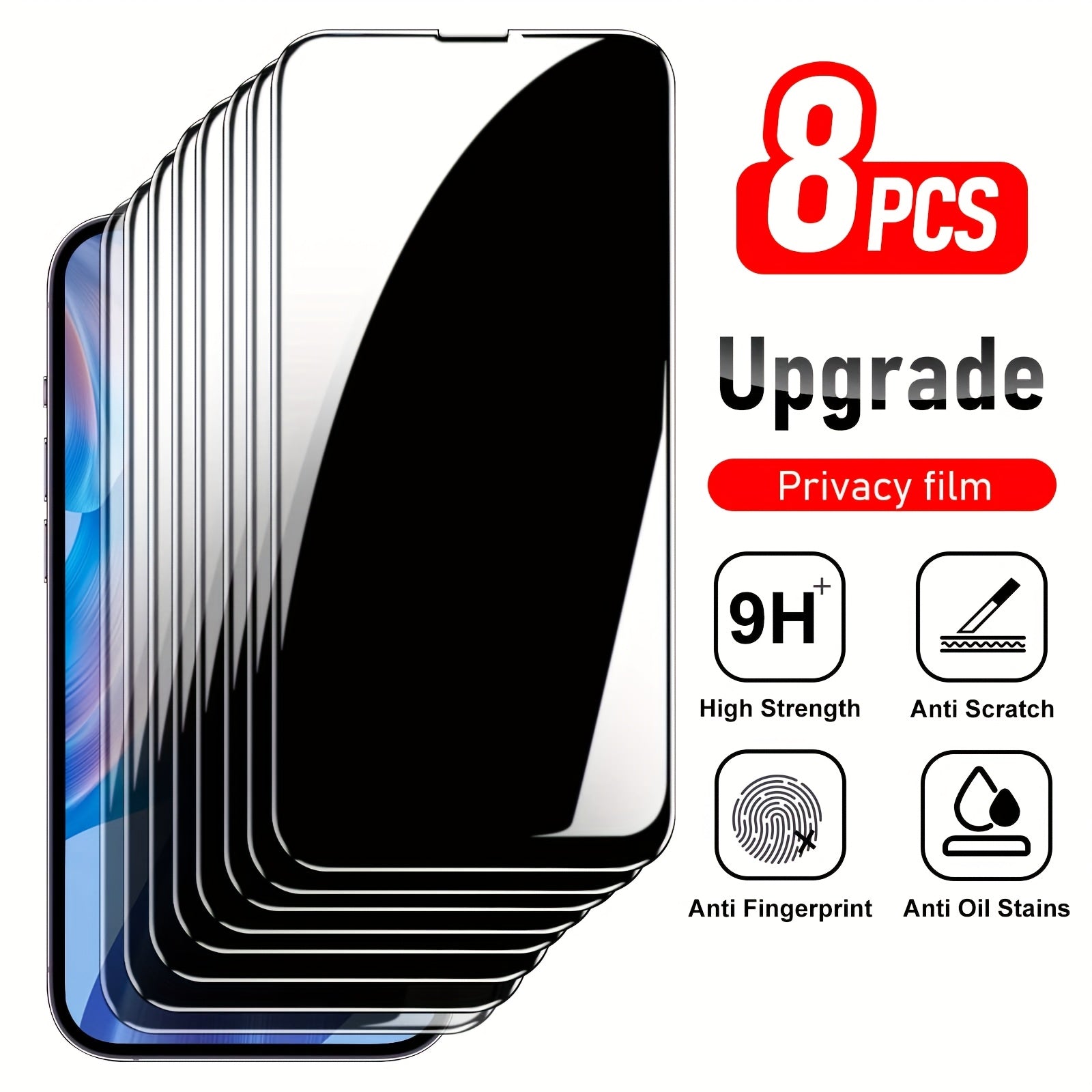 TEMU 8-pack Privacy Screen Protector For Iphone X-xs-xr-12-13-14-15-16-17 Pro Max, Anti-spy, 9h Hardness, Fingerprint-resistant & Scratchproof