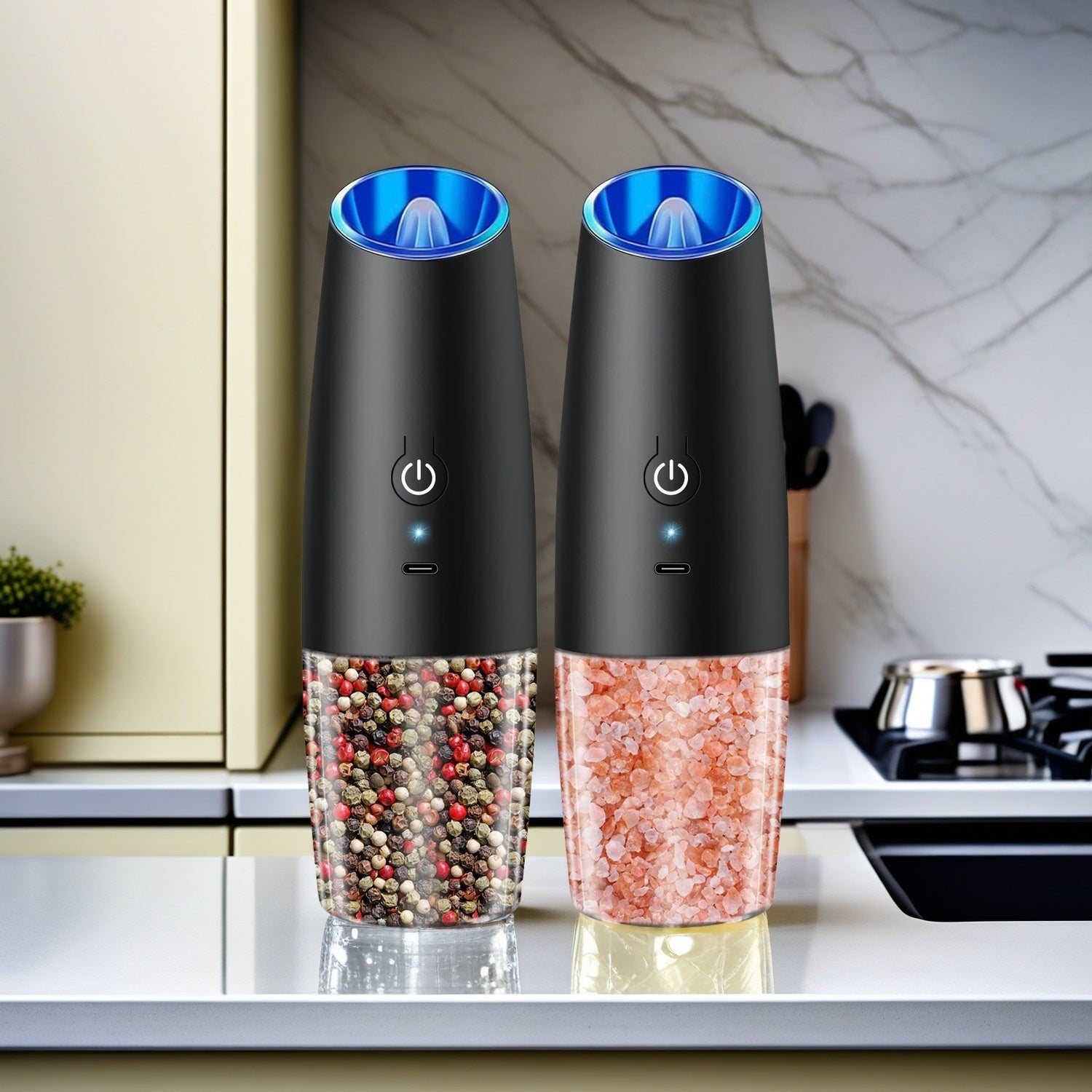 TEMU Gravity Electric Salt And Pepper Grinder Set, 2pcs Usb Rechargeable Automatic Salt Pepper Shakers Mill, Grinding 1 Hand Operated Adjustable