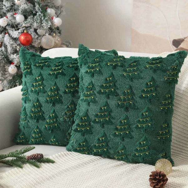 Pillow Case Christmas Covers Winter Decorations Autumn Green Pumpkin Throw Cases Soft Plush Faux Fur Wool Couch Cushion CaseC241109