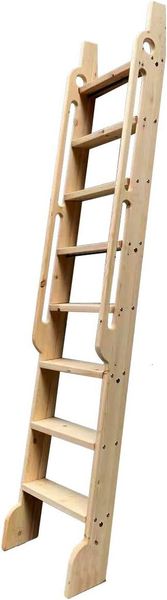 96&quot; Unfinished Rolg Library Wooden Step Ladder With Glab Handle,No Sliding Hardware