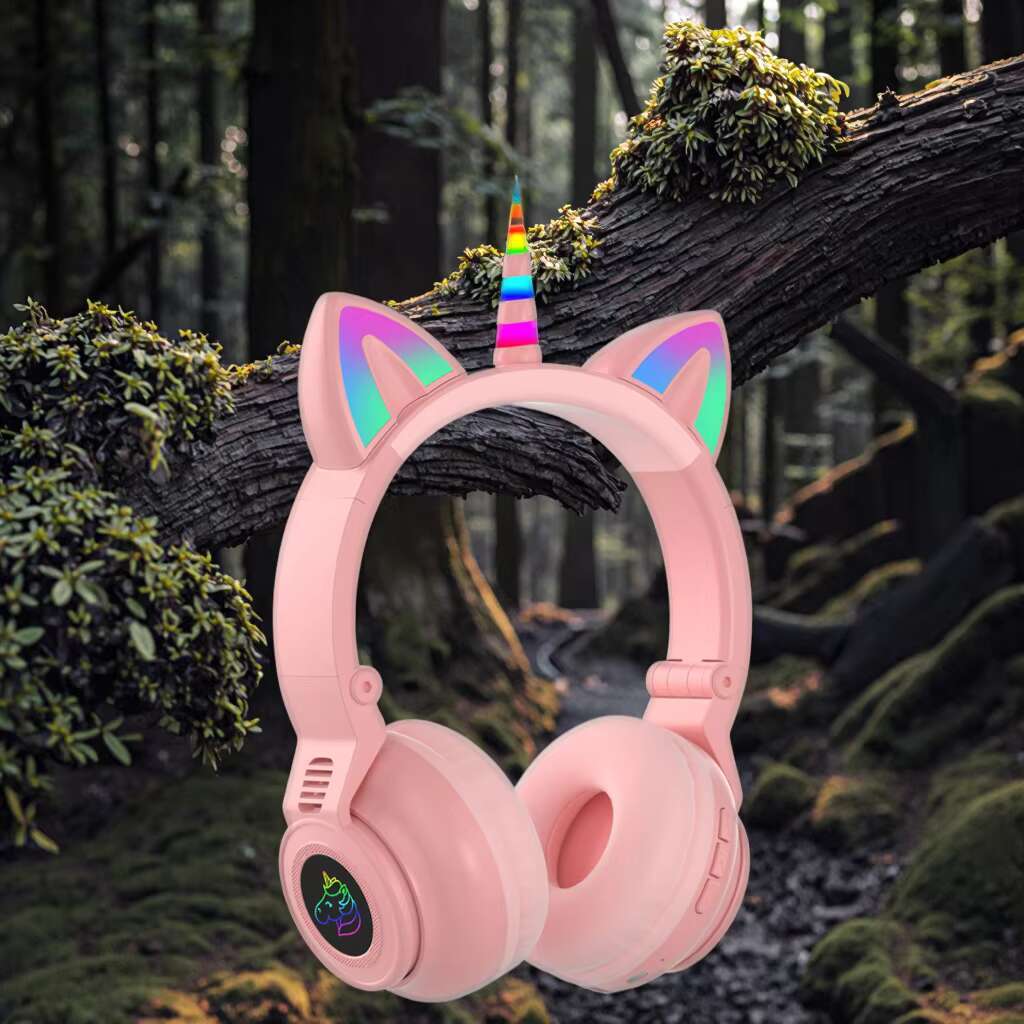 YUSONIC Cute Unicorn LED Light Wireless Earphones Blue-tooth TWS Headset for Kids Live Chat Gaming Headphone